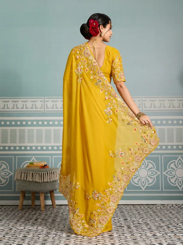 Yellow_Poly_Georgette_Saree_For_Women