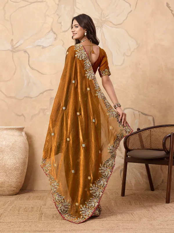 Gold_Toned_Pure_Chiffon_Saree_For_Women