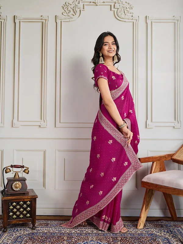 Magenta_Poly_Georgette_Saree_For_Women
