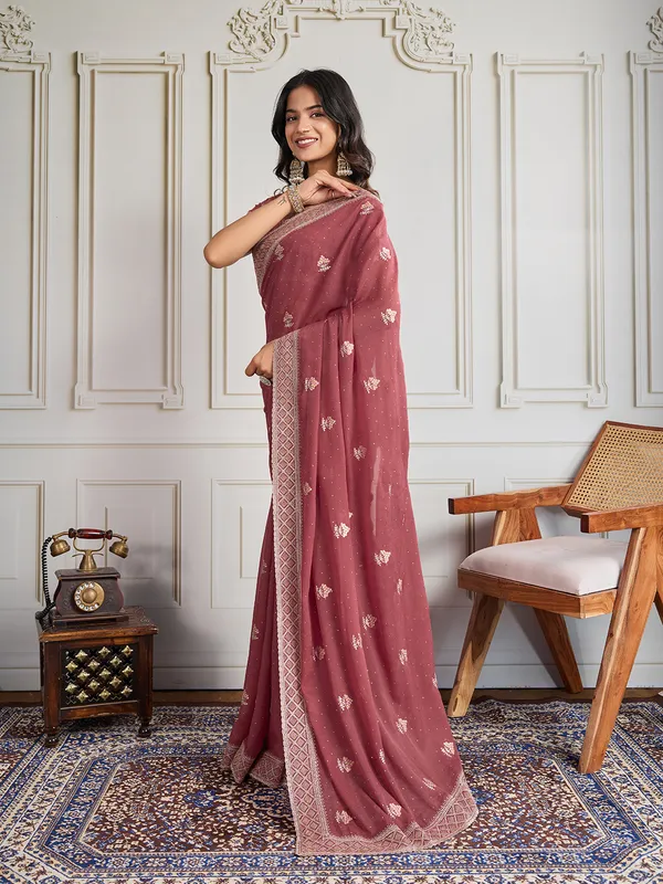 Maroon_Poly_Georgette_Saree_For_Women