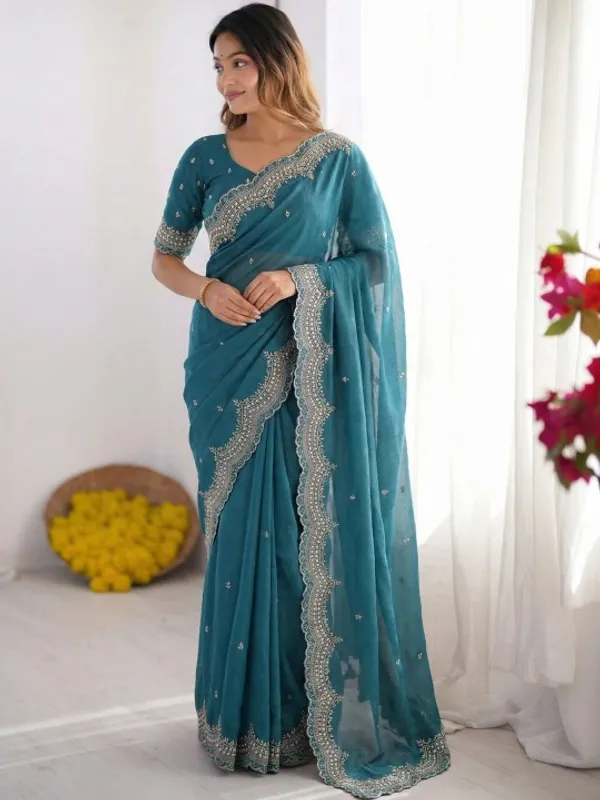 Ocean_Blue_Poly_Georgette_Saree_For_Women