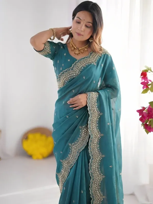Ocean_Blue_Poly_Georgette_Saree_For_Women