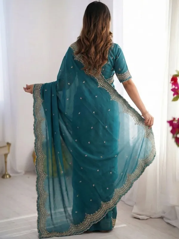 Ocean_Blue_Poly_Georgette_Saree_For_Women