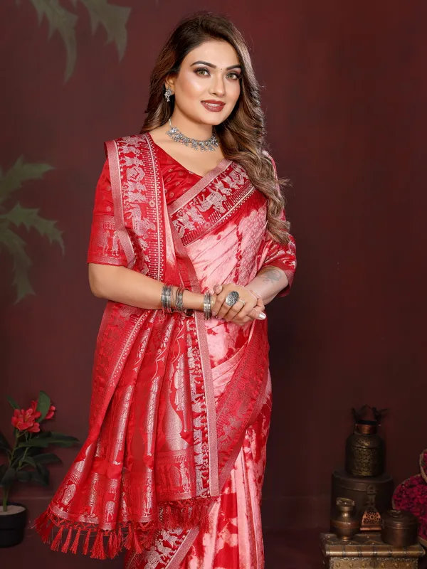 Red_And_Pink_Satin_Saree_For_Women