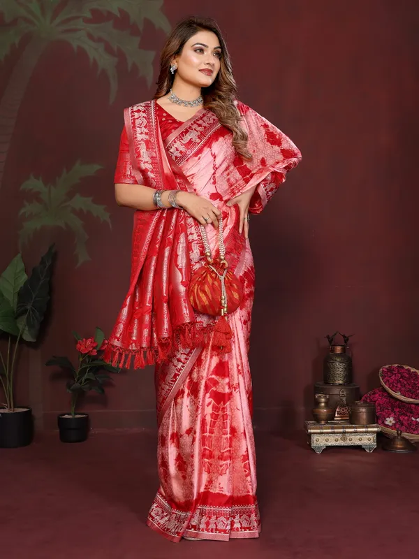 Red_And_Pink_Satin_Saree_For_Women