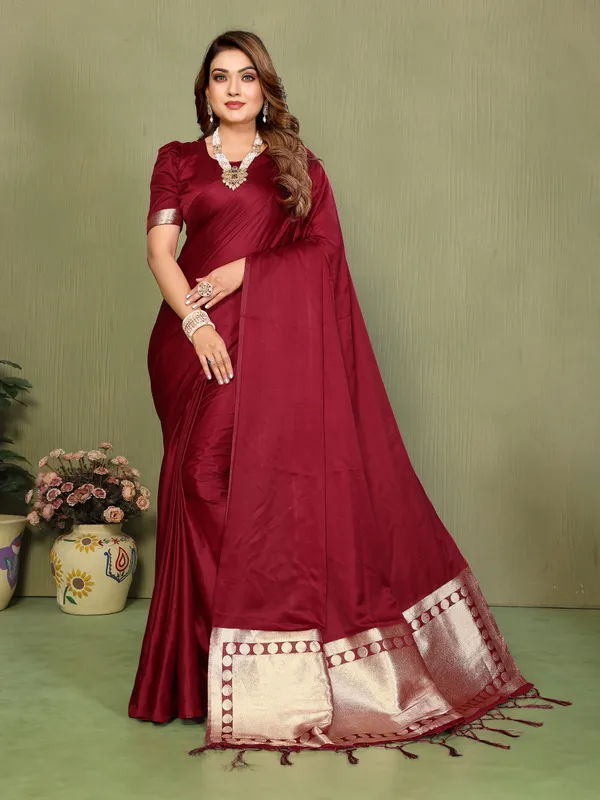 Maroon_Satin_Saree_For_Women
