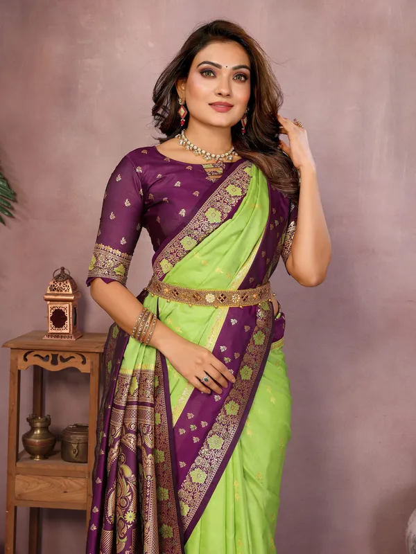 Lime_Green_Art_Silk_Saree_For_Women