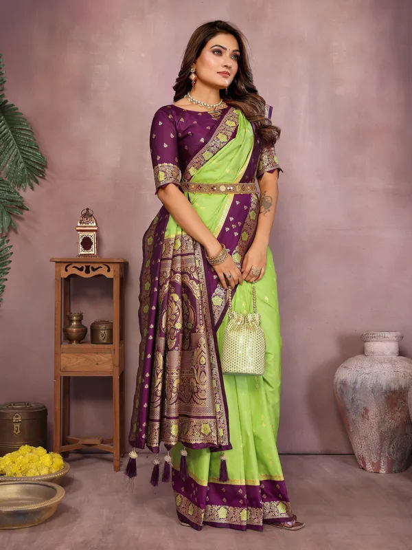 Lime_Green_Art_Silk_Saree_For_Women