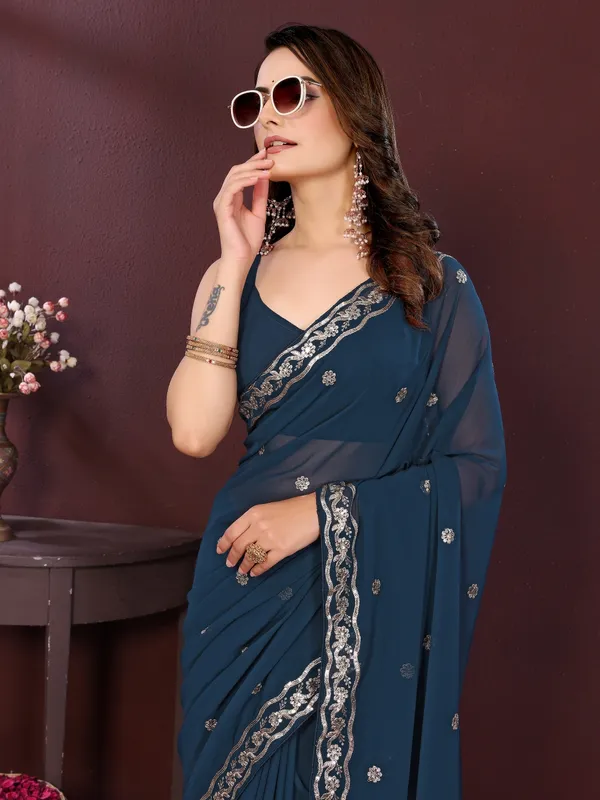 Blue_Poly_Georgette_Saree_For_Women