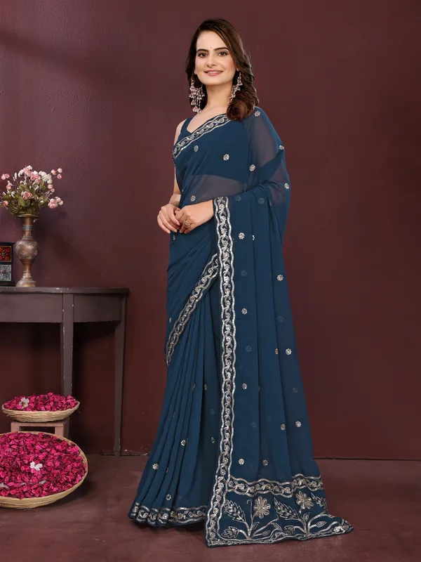 Blue_Poly_Georgette_Saree_For_Women
