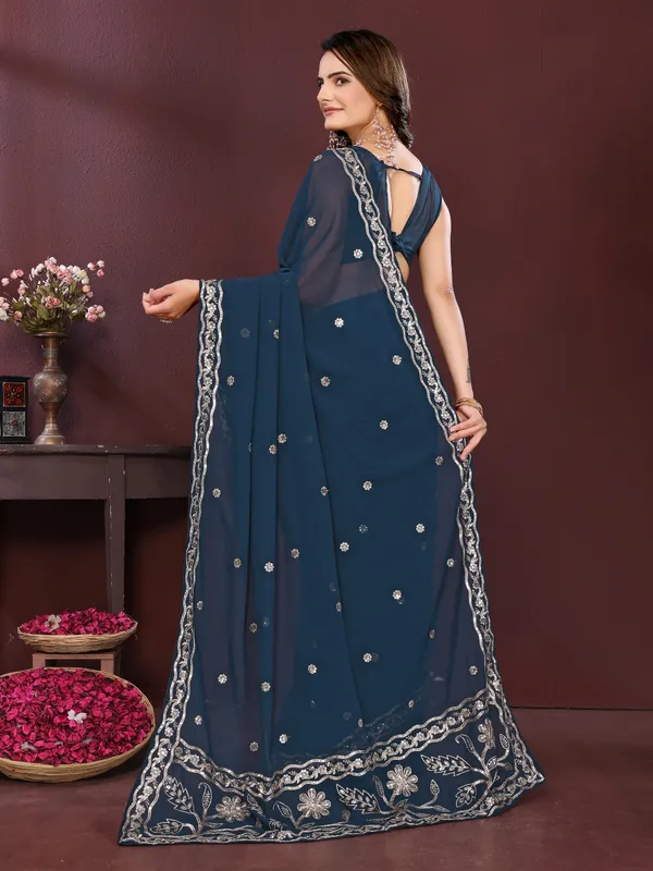 Blue_Poly_Georgette_Saree_For_Women