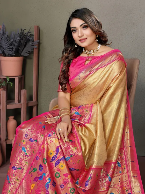 Gold_Toned_Tissue_Saree_For_Women