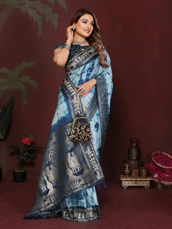 Blue_Satin_Saree_For_Women
