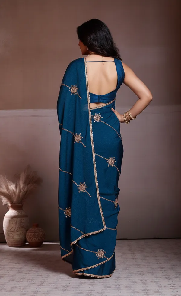 Teal_Silk_Blend_Saree_For_Women