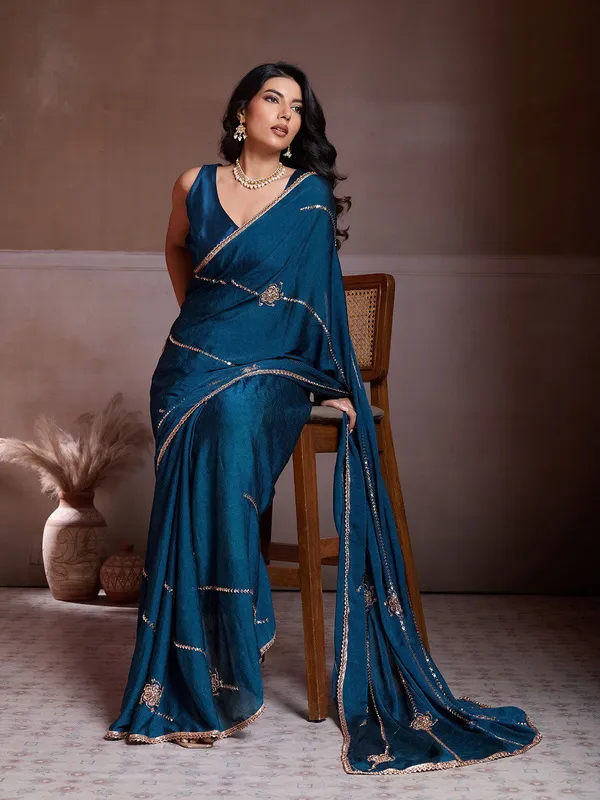 Teal_Silk_Blend_Saree_For_Women