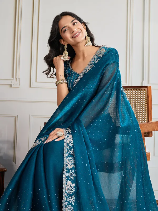 Blue_Pure_Chiffon_Saree_For_Women