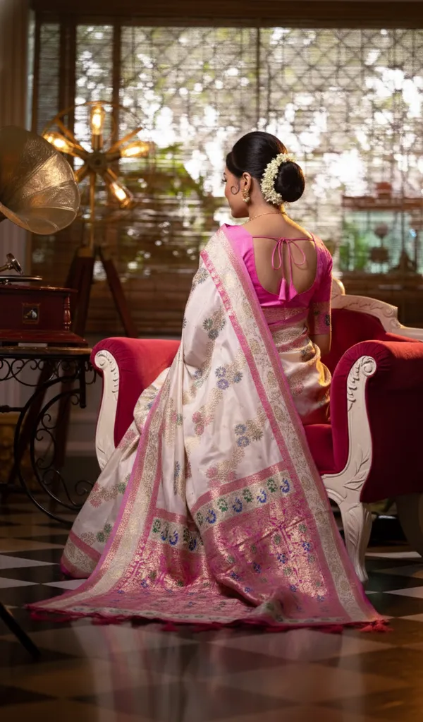 Off_White_And_Pink_Art_Silk_Saree_For_Women