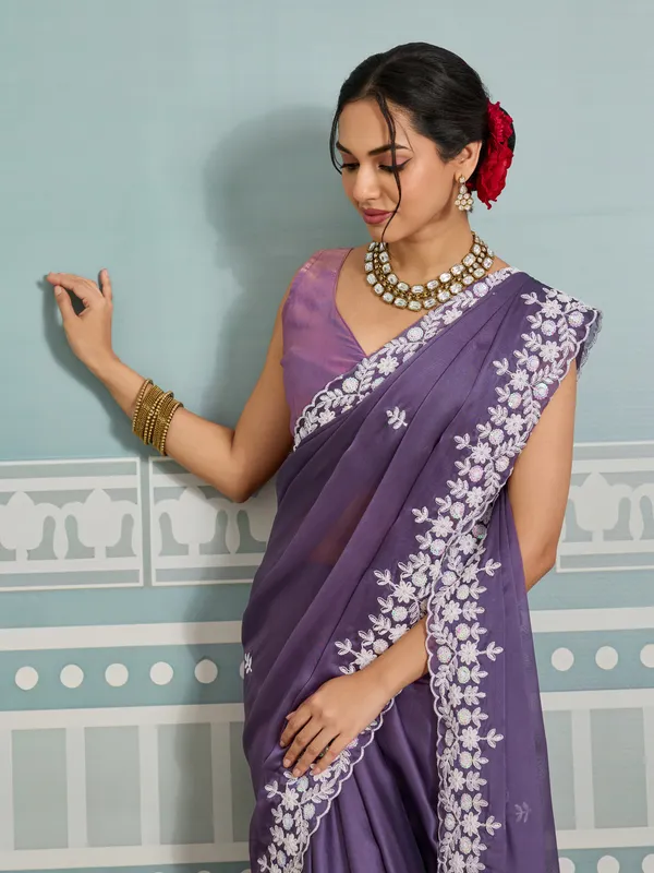 Purple_Silk_Blend_Saree_For_Women
