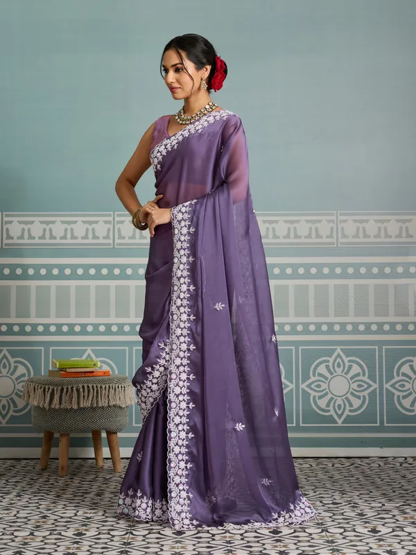 Purple_Silk_Blend_Saree_For_Women