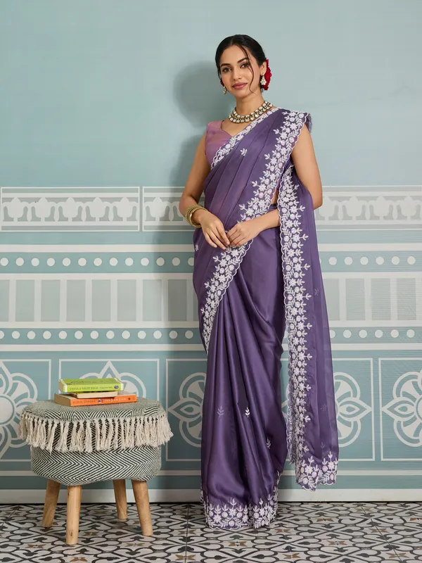 Purple_Silk_Blend_Saree_For_Women