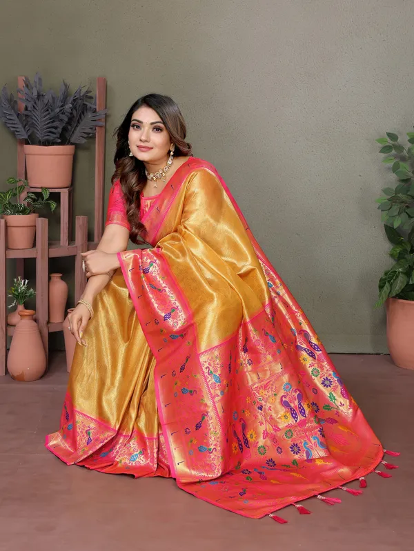 Gold_Toned_Tissue_Saree_For_Women