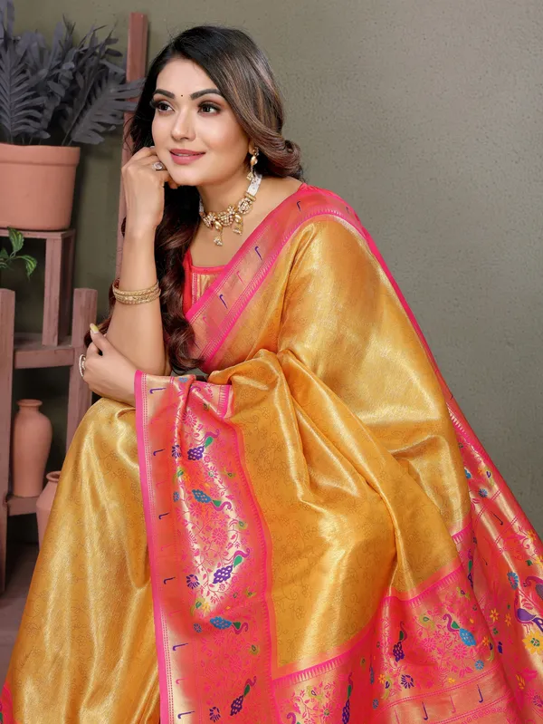 Gold_Toned_Tissue_Saree_For_Women