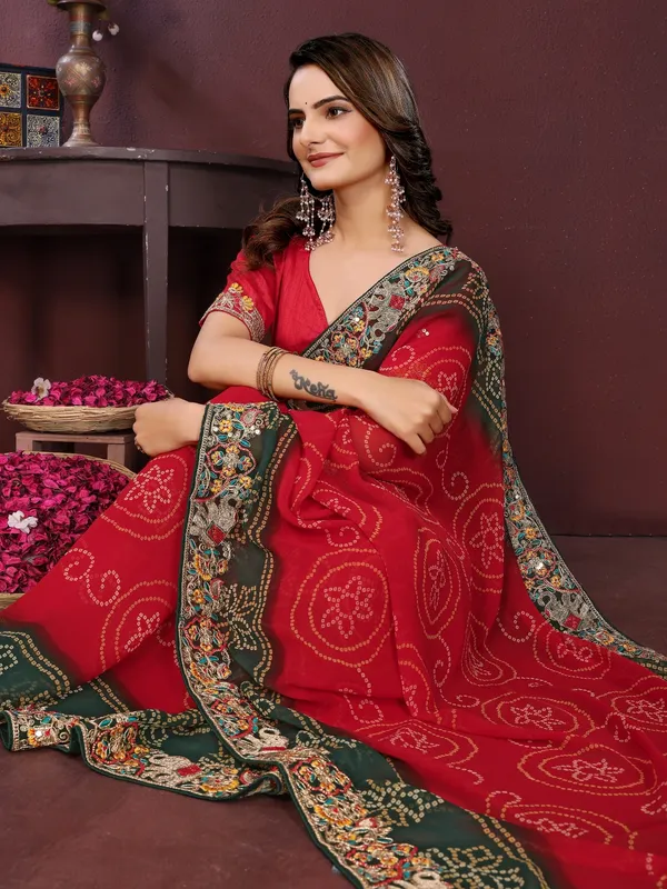 Red_Poly_Georgette_Saree_For_Women