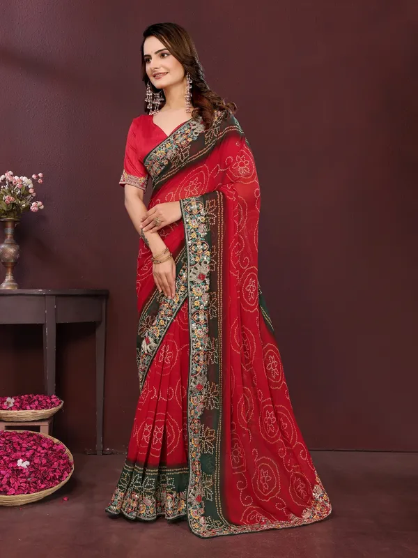 Red_Poly_Georgette_Saree_For_Women