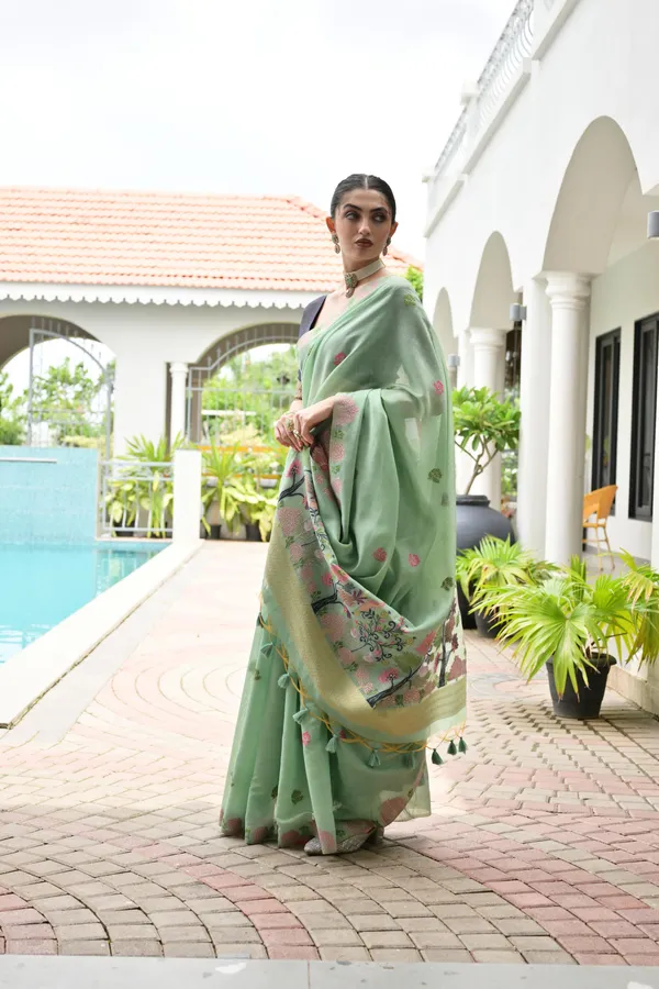 Green_Pure_Cotton_Saree_For_Women