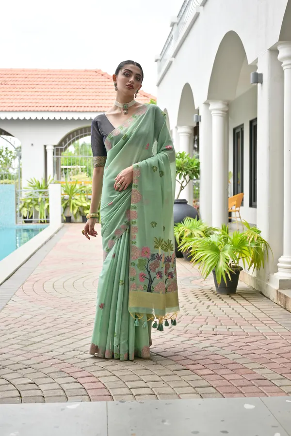 Green_Pure_Cotton_Saree_For_Women
