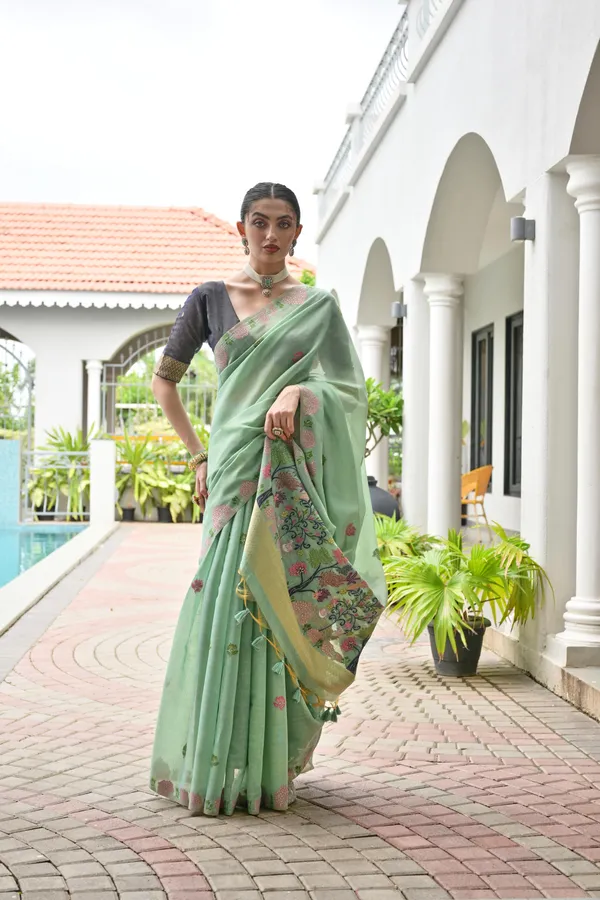 Green_Pure_Cotton_Saree_For_Women