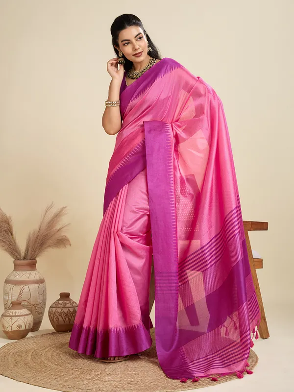 Pink_Silk_Blend_Saree_For_Women