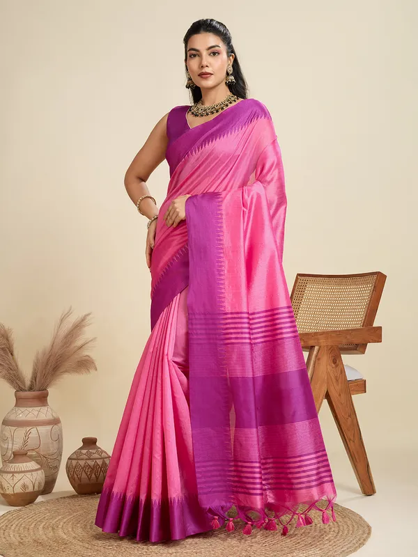 Pink_Silk_Blend_Saree_For_Women