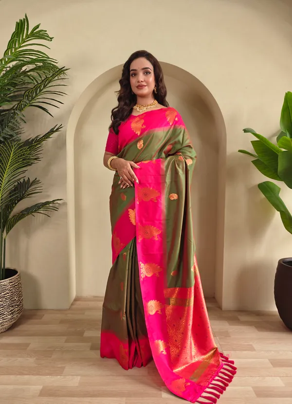 Olive_And_Pink_Art_Silk_Saree_For_Women