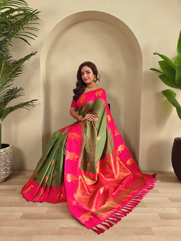 Olive_And_Pink_Art_Silk_Saree_For_Women