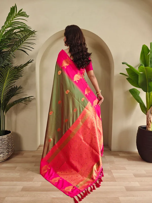 Olive_And_Pink_Art_Silk_Saree_For_Women