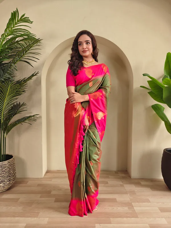 Olive_And_Pink_Art_Silk_Saree_For_Women