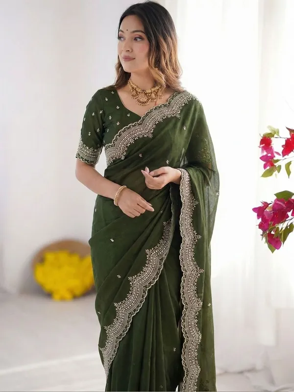Green_Poly_Georgette_Saree_For_Women