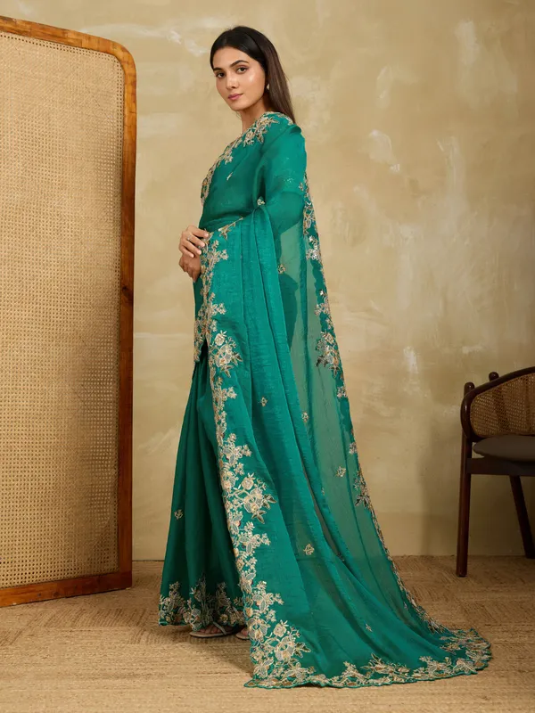 Teal_Pure_Chiffon_Saree_For_Women