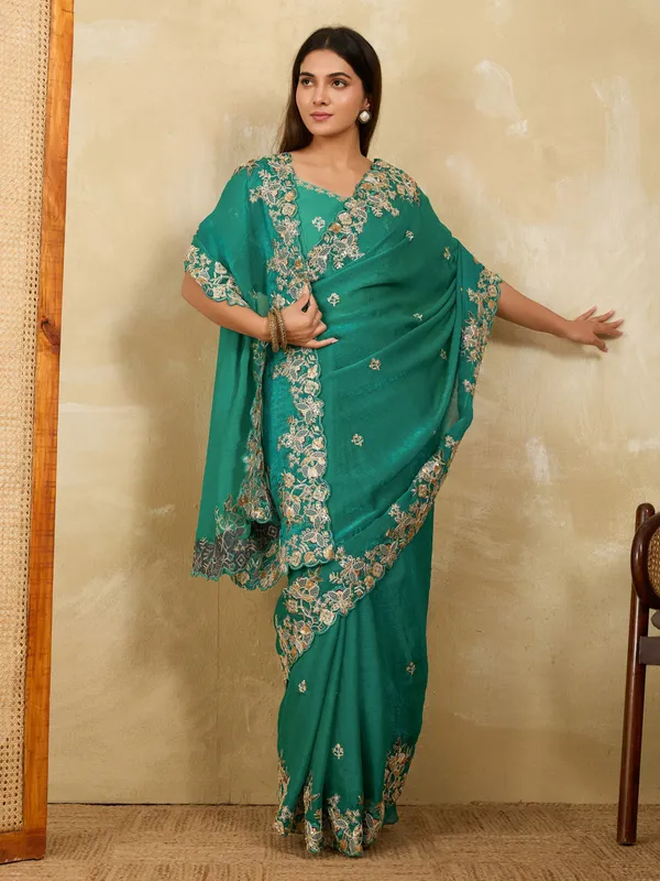 Teal_Pure_Chiffon_Saree_For_Women