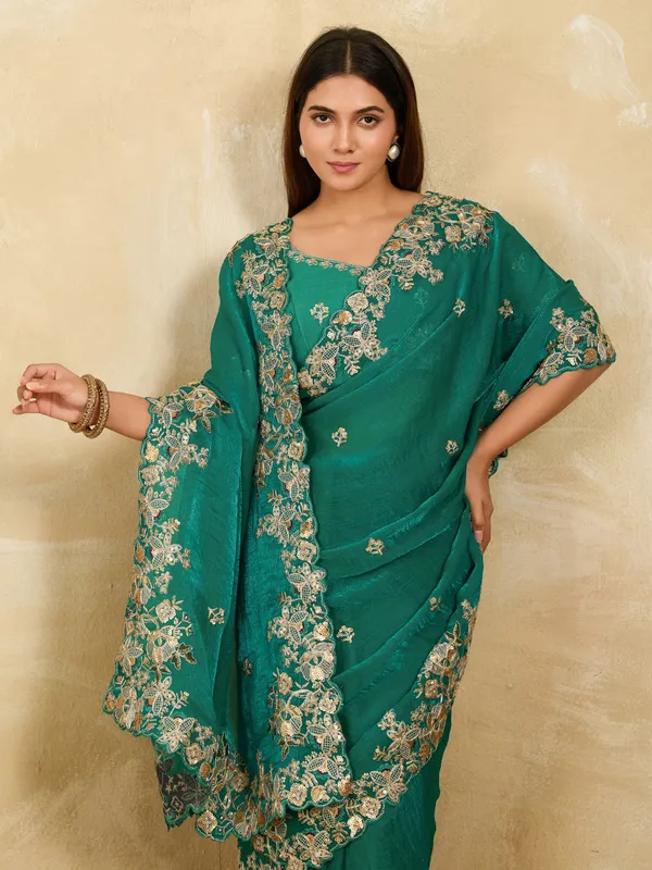 Teal_Pure_Chiffon_Saree_For_Women
