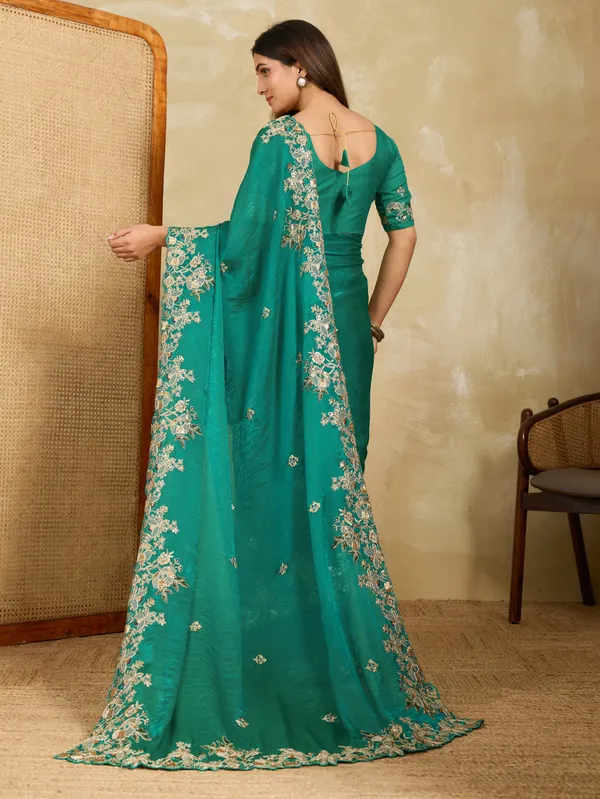 Teal_Pure_Chiffon_Saree_For_Women