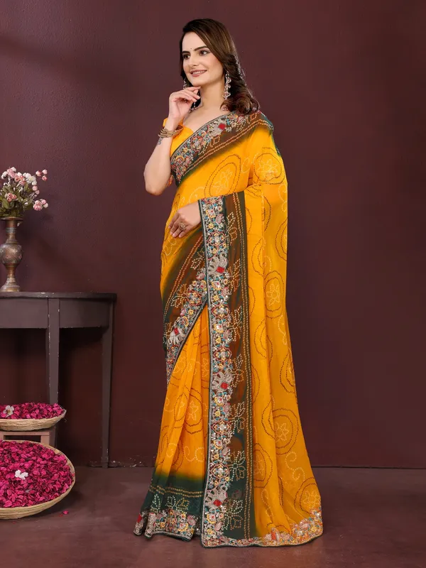 Yellow_Poly_Georgette_Saree_For_Women