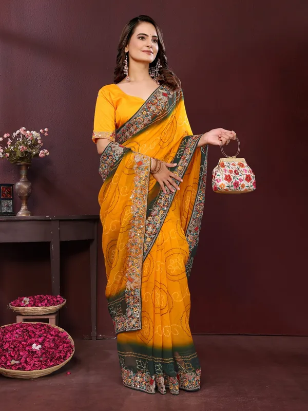 Yellow_Poly_Georgette_Saree_For_Women