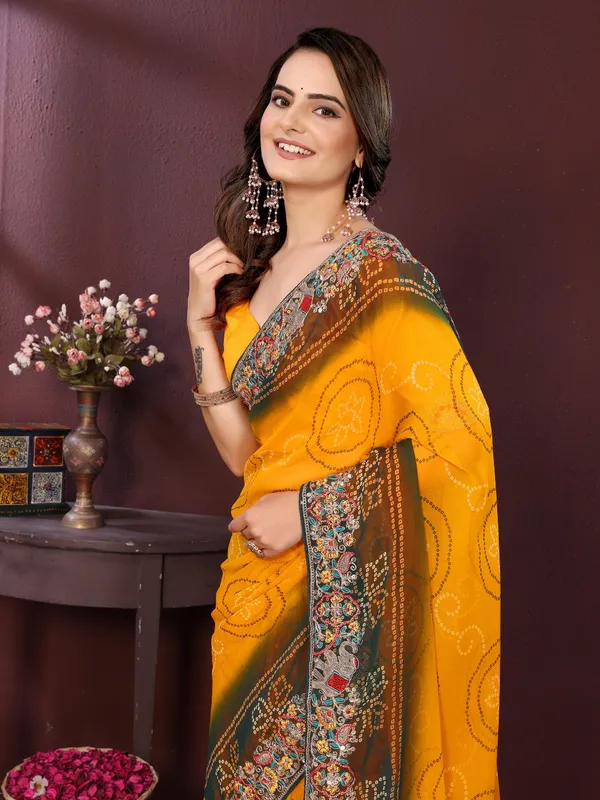 Yellow_Poly_Georgette_Saree_For_Women