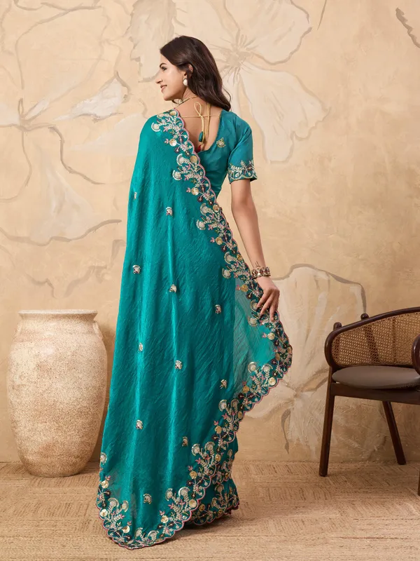 Teal_Pure_Chiffon_Saree_For_Women