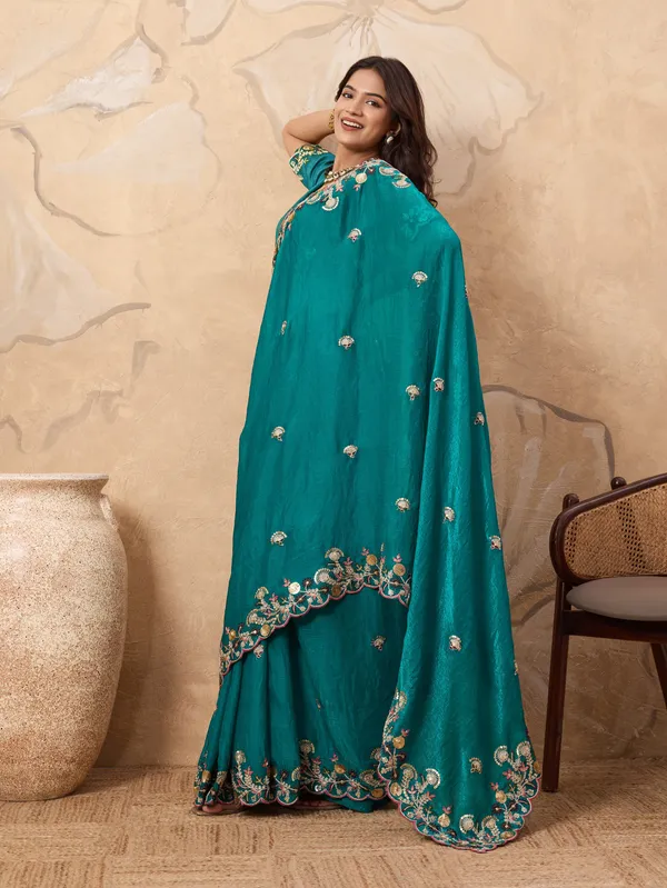 Teal_Pure_Chiffon_Saree_For_Women