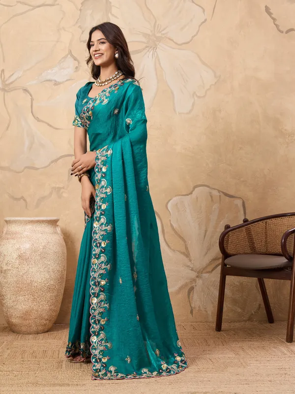 Teal_Pure_Chiffon_Saree_For_Women