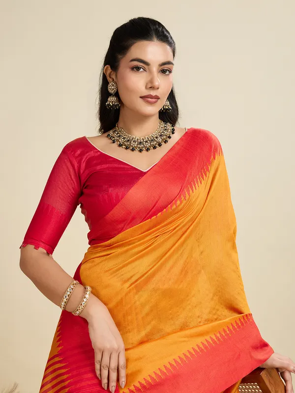 Orange_Silk_Blend_Saree_For_Women
