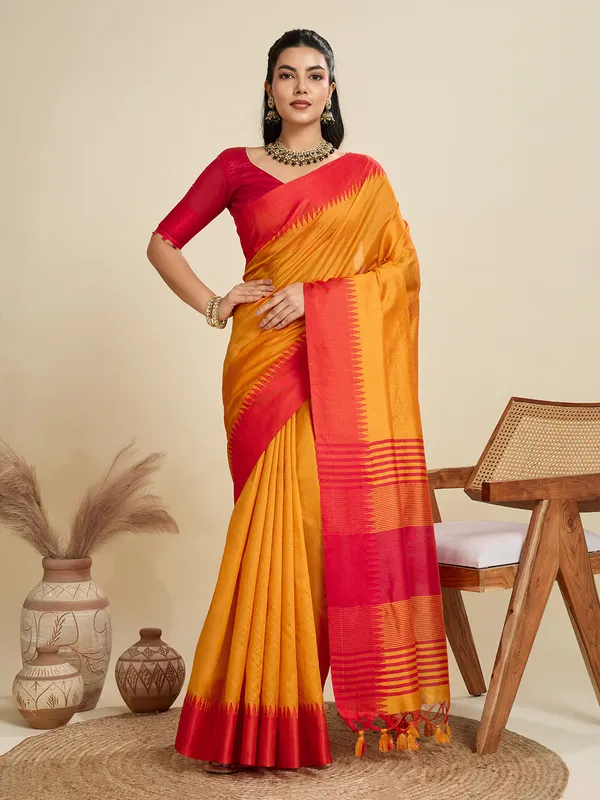 Orange_Silk_Blend_Saree_For_Women